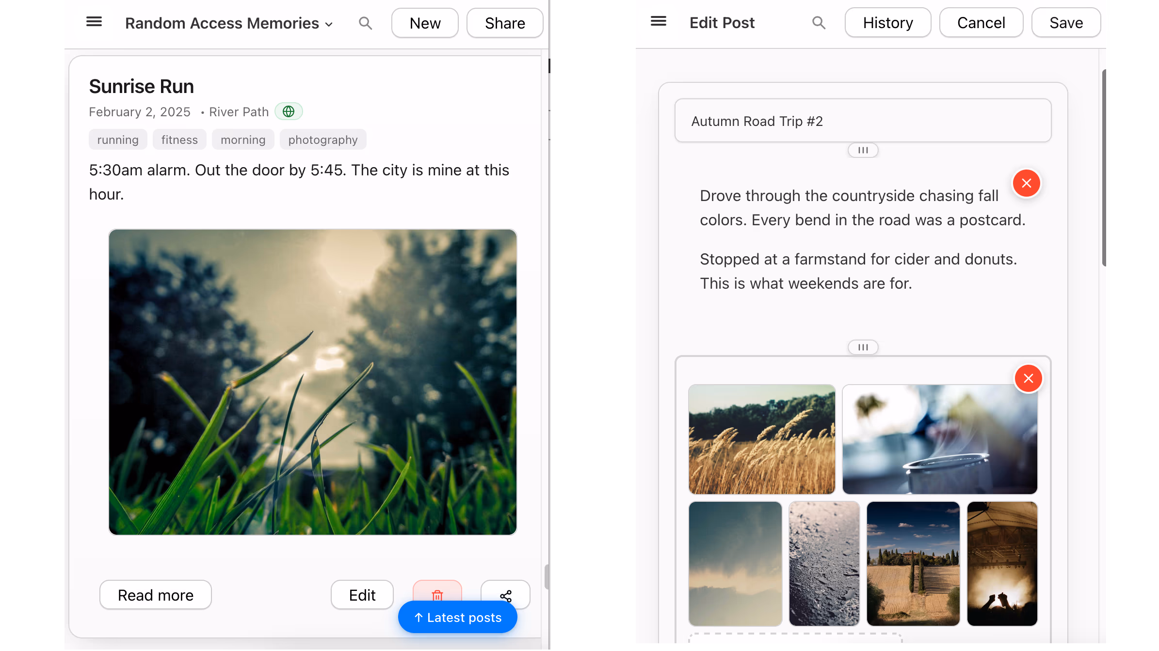 Mobile view of the memory book interface sized for smaller screens.